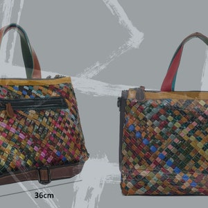 Multicolored multicolored woven leather bag made in Italy, very spacious, classic ethnic sporty style image 9