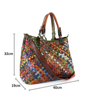 Multicolored multicolored woven leather bag made in Italy, very spacious, classic ethnic sporty style image 4