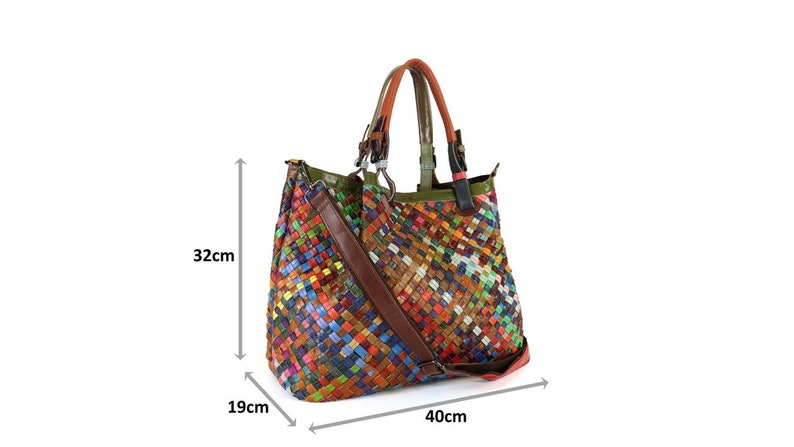 Multicolored multicolored woven leather bag made in Italy, very spacious, classic ethnic sporty style image 4