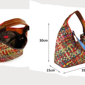 Multicolored multicolored woven leather bag made in Italy, very spacious, classic ethnic sporty style image 1