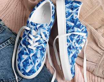 Chaussures en toile à lacets pour femmes à motif géométrique bleu et blanc