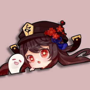 Hutao Peeker Sticker| Genshin Sticker | Light Reflective | Peeker | Waterproof | Car Decal | Laptop Sticker | Flat Surface Decorations