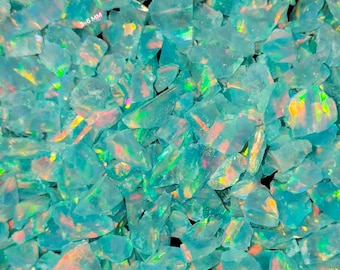 Polvo de ópalo azul cielo triturado AAA de 3-6 mm, material de incrustación premium de ópalo grueso para incrustaciones de anillos de carpintería, ópalo etíope multifuego.