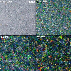 Opale noire broyée de qualité AAA, poudre de poussière de pierres précieuses grossières, opale, matériau d'incrustation de qualité supérieure pour menuiserie, effet de feu plus étincelant pour le refroidisseur d'anneaux