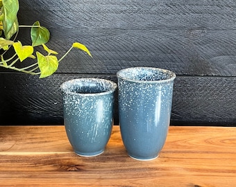 8oz 12oz Ceramic Coffee Mug with lid Blue keep cup reactive glaze Handmade Vietnamese ceramics birthday holiday gift