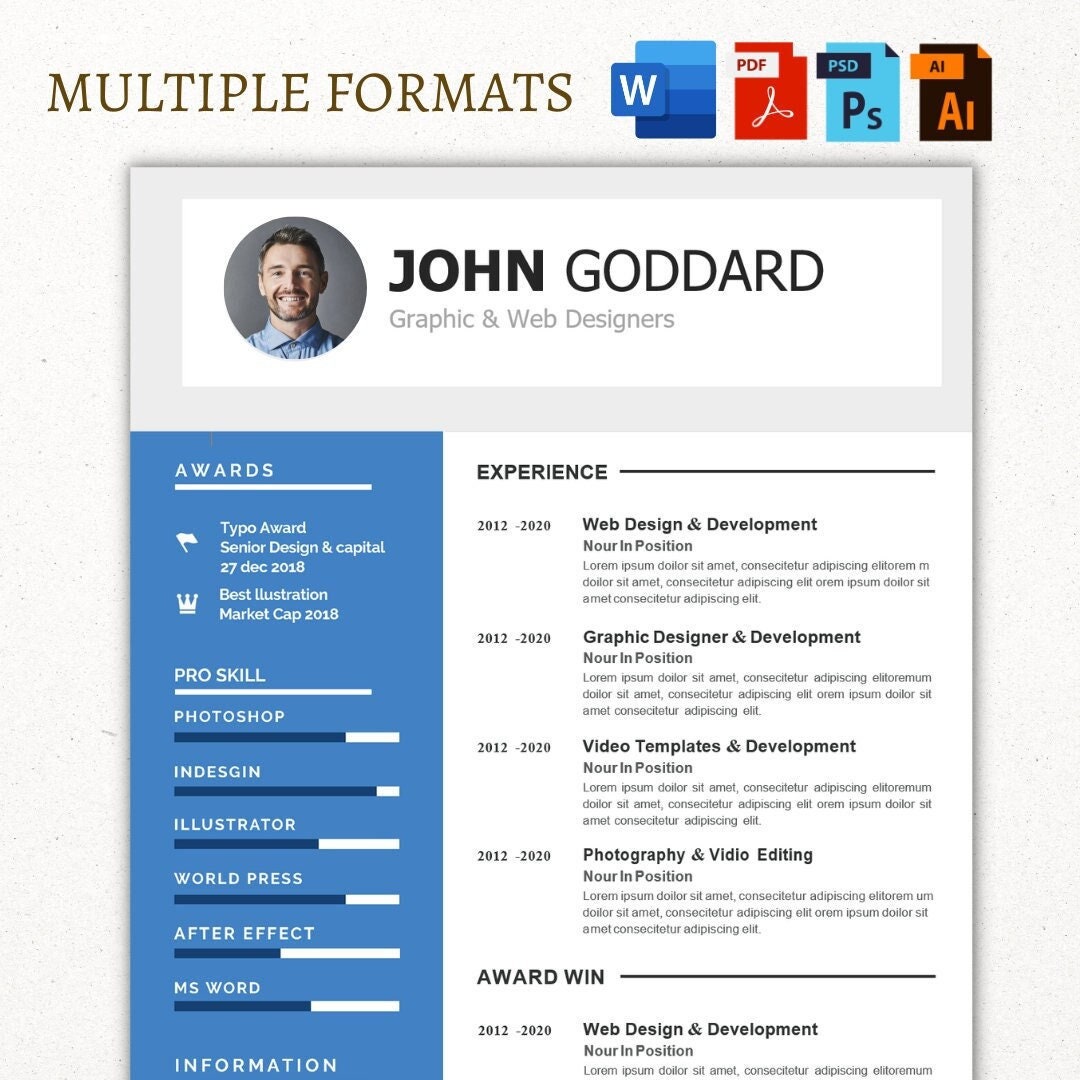 Modern Resume Template Resume Template Word Ai PSD PDF Etsy