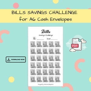 Bills Savings Challenge - Digital Download - A6 Printable PDF for Budget, Saving, Sinking Funds & Cash Envelopes