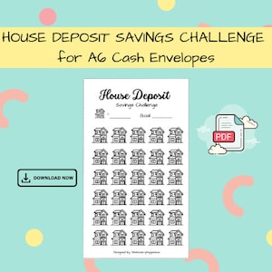 House Deposit Savings Challenge - Digital Download - A6 Printable PDF for Budget, Saving, Sinking Funds & Cash Envelopes