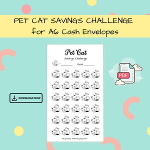 Pet Cat Savings Challenge - Descarga digital - PDF imprimible A6 para presupuesto, ahorro, fondos de amortización y sobres en efectivo