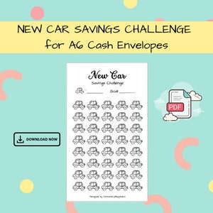 Nuevo desafío de ahorro de automóviles - Descarga digital - PDF imprimible A6 para presupuesto, ahorro, fondos de amortización y sobres de efectivo