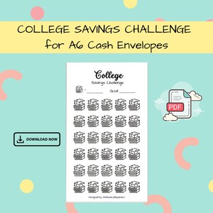 College Savings Challenge - Digital Download - A6 Printable PDF for Budget, Saving, Sinking Funds & Cash Envelopes