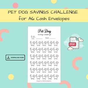 Desafío de ahorro para perros mascotas - Descarga digital - PDF imprimible A6 para presupuesto, ahorro, fondos de amortización y sobres en efectivo