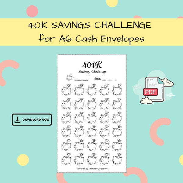 401K Savings Challenge - Digital Download - A6 Printable PDF for Budget, Saving, Sinking Funds & Cash Envelopes