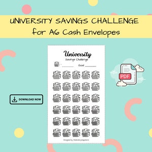 University Savings Challenge - Digital Download - A6 Printable PDF for Budget, Saving, Sinking Funds & Cash Envelopes