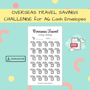 Overseas Travel Savings Challenge - Digital Download - A6 Printable PDF for Budget, Saving, Sinking Funds & Cash Envelopes