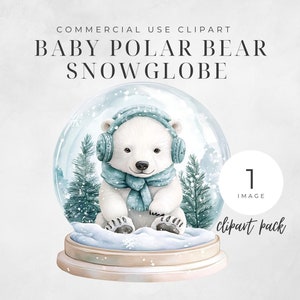 Bébé ours polaire boule à neige Clipart aquarelle hiver graphiques vacances numérique papier artisanat fond Transparent indésirable Journal Scrapbook