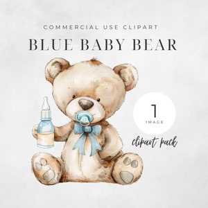 Bleu biberon ours une seule image clipart aquarelle PNG pour garçon baby shower premier anniversaire nouveau-né pépinière graphique numérique créations