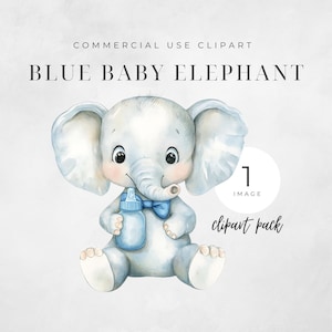 Clipart de biberón de elefante, una sola imagen digital, gráfico de baby shower de niño azul, acuarela PNG, imprimibles para guardería de recién nacidos, manualidades de papel