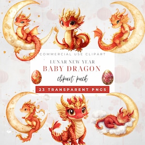 Clipart de baby shower del año del dragón Lindo bebé dragón PNG Un pequeño dragón está en camino Invitaciones Gráficos Clipart del año nuevo lunar Manualidades con papel