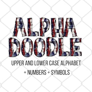 Alfabeto de brillo patriótico Doodle PNG Set 4 de julio Doodle Fuente EE.UU. Letras Números Símbolos Dibujado a mano Doodle American Doodle Sublimación
