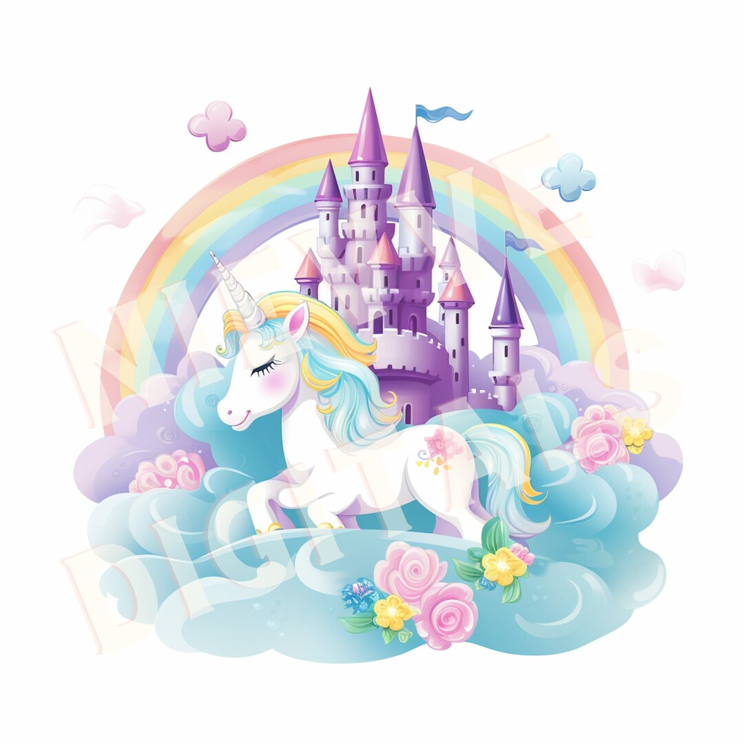 Rainbow Unicorn PNG Background Digital Paper Craft Watercolour Clip Art ...