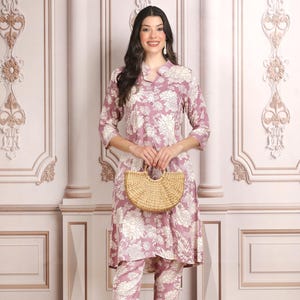 Pink Weaves Pink Floral Printed Co-Ord  Set For Women I Ethnic Wear For Women