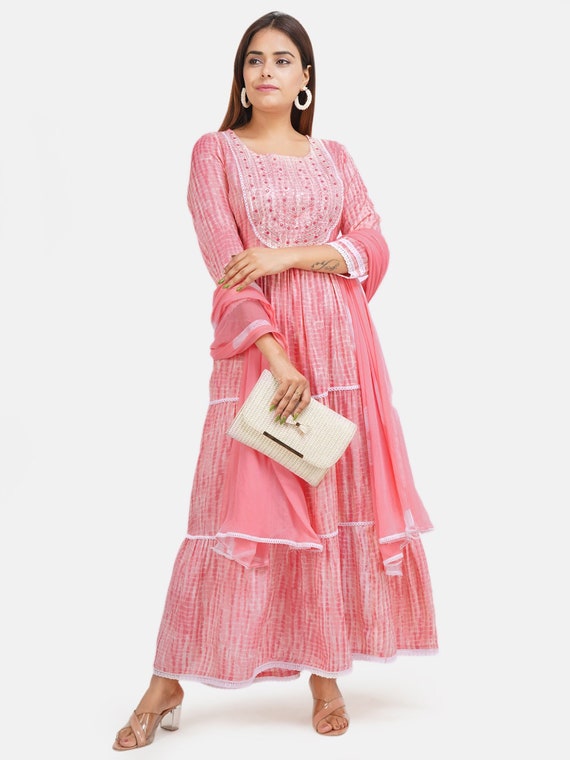 chinese dress ladies Women Navy Blue Embroidered Maxi Dress WIth Scalloped Dupatta  Nayo  Clothing