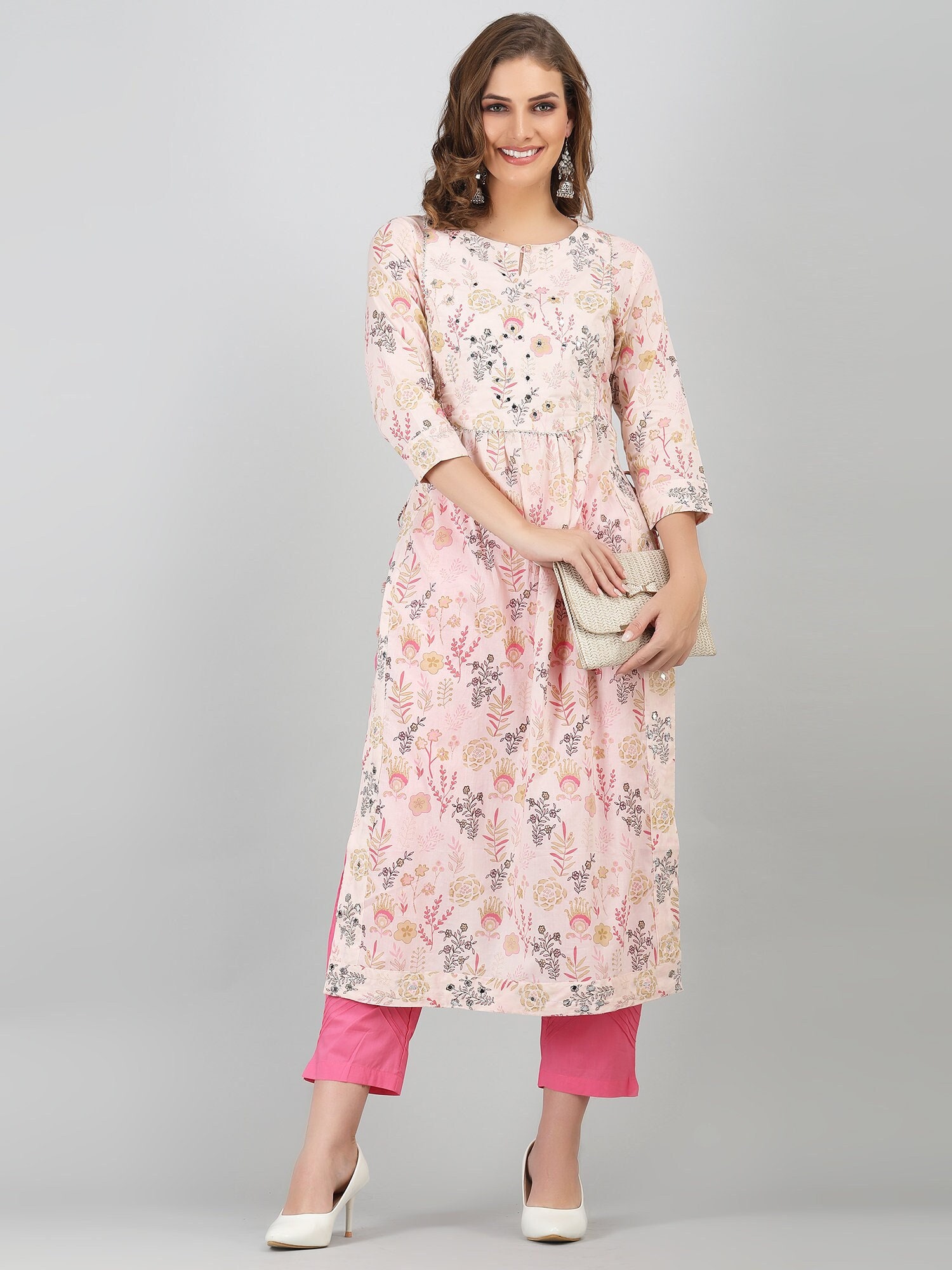 Floral print long clearance kurtis