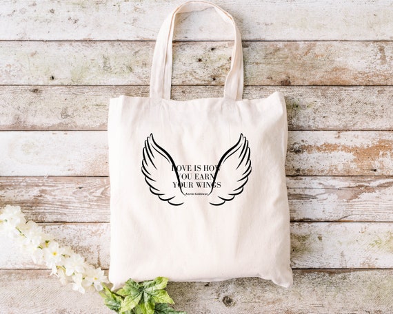 Imagen de alas de ngel con dicho inspirador en Tote Bag. Bolsa de
