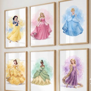 Set of 13 Princess Wall Art, Watercolor Princess Prints, Digital Nursery Decor, Girls Room Wall Art, Printable Princess (Digital Download)