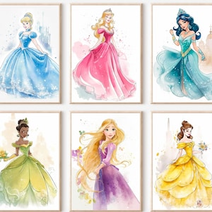 8 aquarel prinses illustraties poster, sprookjeskasteel, meisjeskamer decoratie cadeau, wanddecoratie poster downloaden