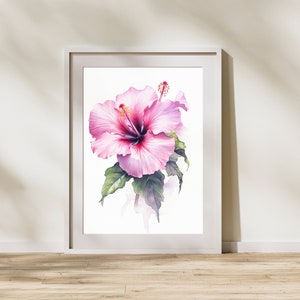 Set Of 3 Pink Hibiscus Art, Watercolor Tropical Flowers, Bright Floral Prints, Digital Download, Printable Flower