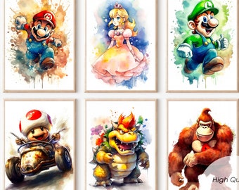 Targa In Latta Vintage Con Personaggi Mario - Poster In Metallo 20x30 Cm Per Decorazione Cameretta Gamers
