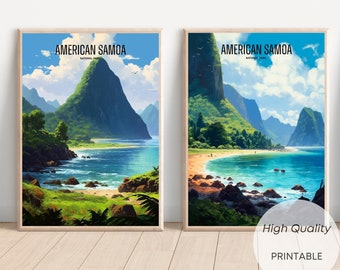 2 Samoa Américaines Aquarelles Parc National Etats-Unis, Cadeau, Poster Décoration Murale, Poster Vintage, Téléchargement Numérique