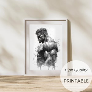 Watercolor Superhero Black and White, Watercolor Illustration, Superheroes Gift, Digital Download, Digital Print, Superhero Print