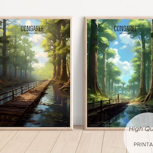 2 Congaree Illustrations Paintings, Digital Poster, Digital Print, Aquarel, National park poster
