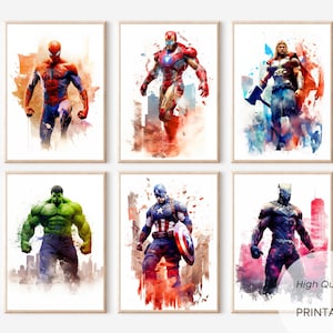 Set de 6 Carteles de Superhéroes Coloridos – Decoración Habitación Infantil, Carteles de Superhéroes para Imprimir, Descarga Digital Estilo Cómics