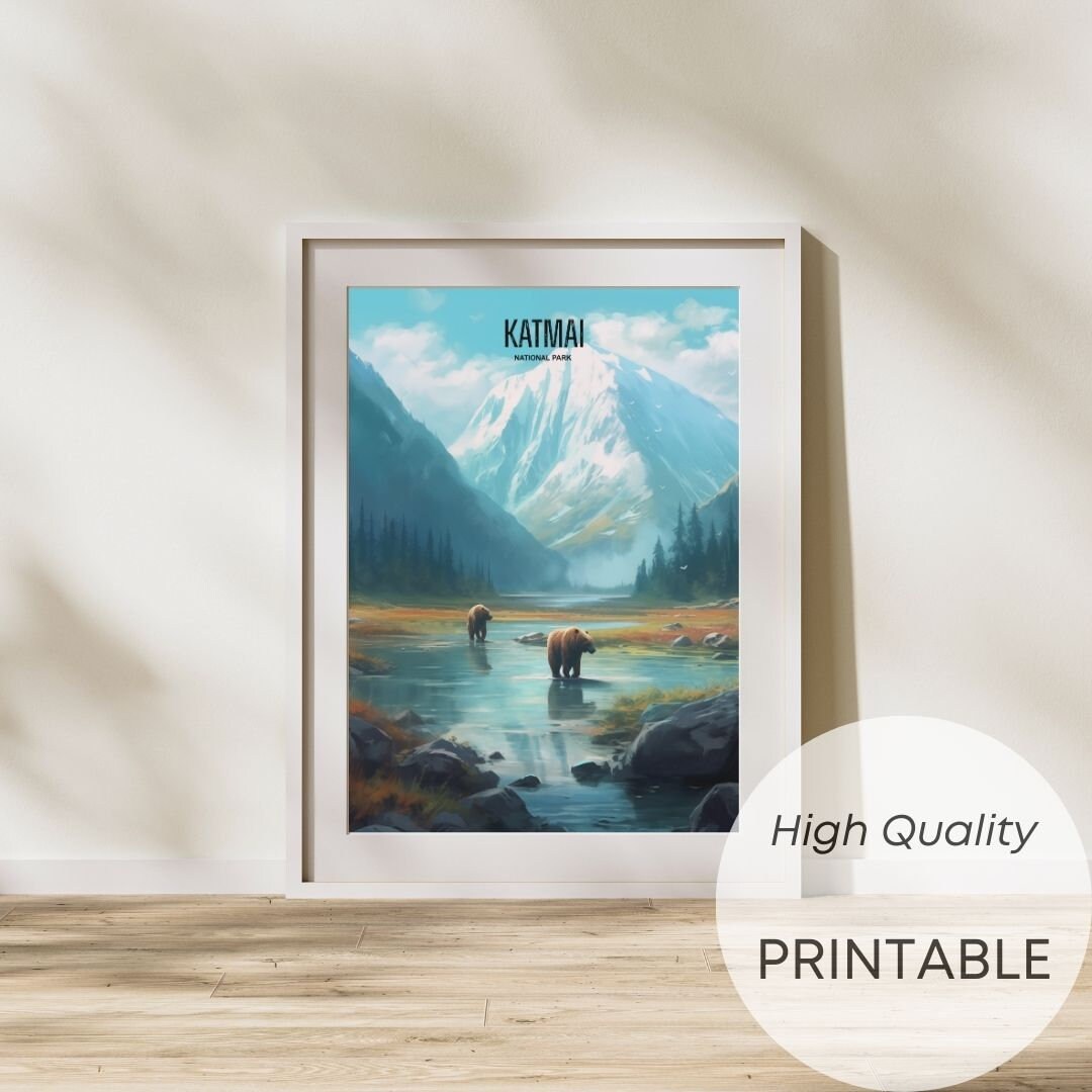 Katmai Illustrations Paintings, Digital Poster, Digital Print, Aquarel, National park poster