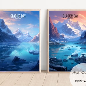 2 Glacier Bay Illustrations Paintings, Digital Poster, Digital Print, Aquarel, National park poster