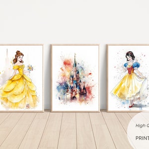 Set of 8 Princess Prints, Fairy Tale Castle, Girl Room Decor, Baby Girl ...