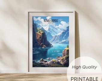 Kenai Fjords Illustrations Paintings, Digital Poster, Digital Print, Aquarel, National park poster