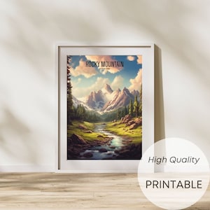Rocky Mountain Illustrations Paintings, Digital Poster, Digital Print, Aquarel, National park poster