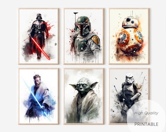 Lot De 6 Star Wars Jedi Poster Aquarelle Star Wars Cadeau Chambre Enfant Décoration Murale