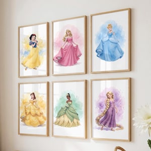 Set of 13 Princess Wall Art, Watercolor Princess Prints, Digital Nursery Decor, Girls Room Wall Art, Printable Princess (Digital Download)