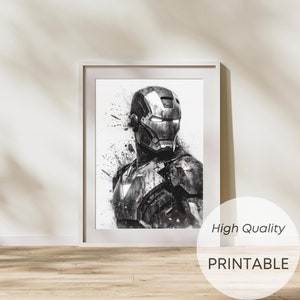 Watercolor Superhero Black and White, Watercolor Illustration, Superheroes Gift, Digital Download, Digital Print, Superhero Print