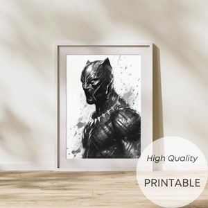 Watercolor Superhero Black and White, Watercolor Illustration, Superheroes Gift, Digital Download, Digital Print, Superhero Print