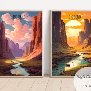 2 Big Bend Aquarelle Nationalpark Vereinigte Staaten, Geschenk, Poster Wanddekoration, Vintage Poster, Digitaler Download
