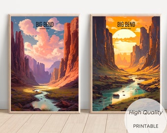 2 Big Bend Aquarelles Parc National Etats-Unis, Cadeau, Poster Décoration Murale, Poster Vintage, Téléchargement Numérique