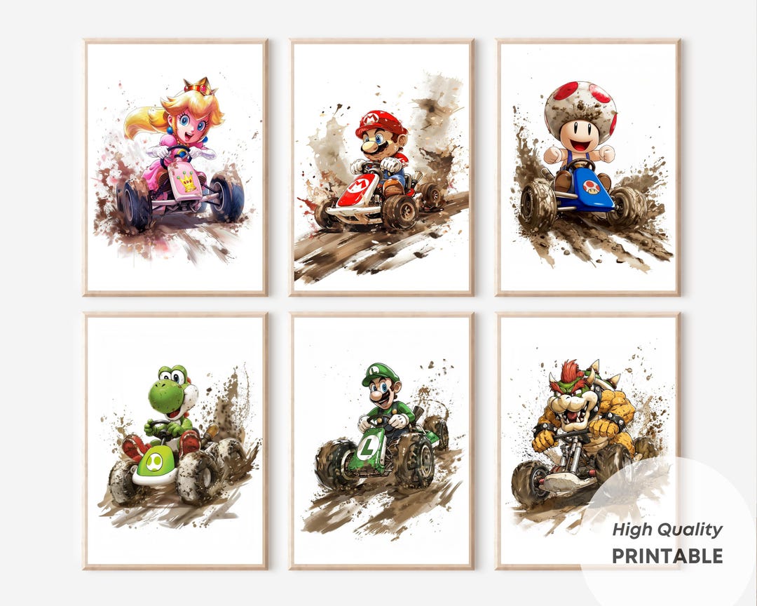 Mario Kart Wall Art Set of 6 Prints Watercolor Boys Room Decor Nursery ...
