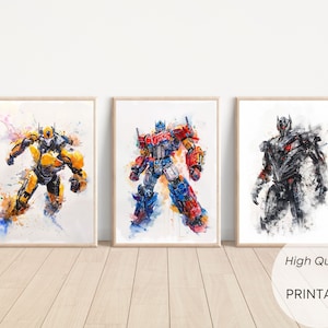 3 Transformers Poster Aquarel Cadeau Decoratie Kinderkamer Wanddecoratie